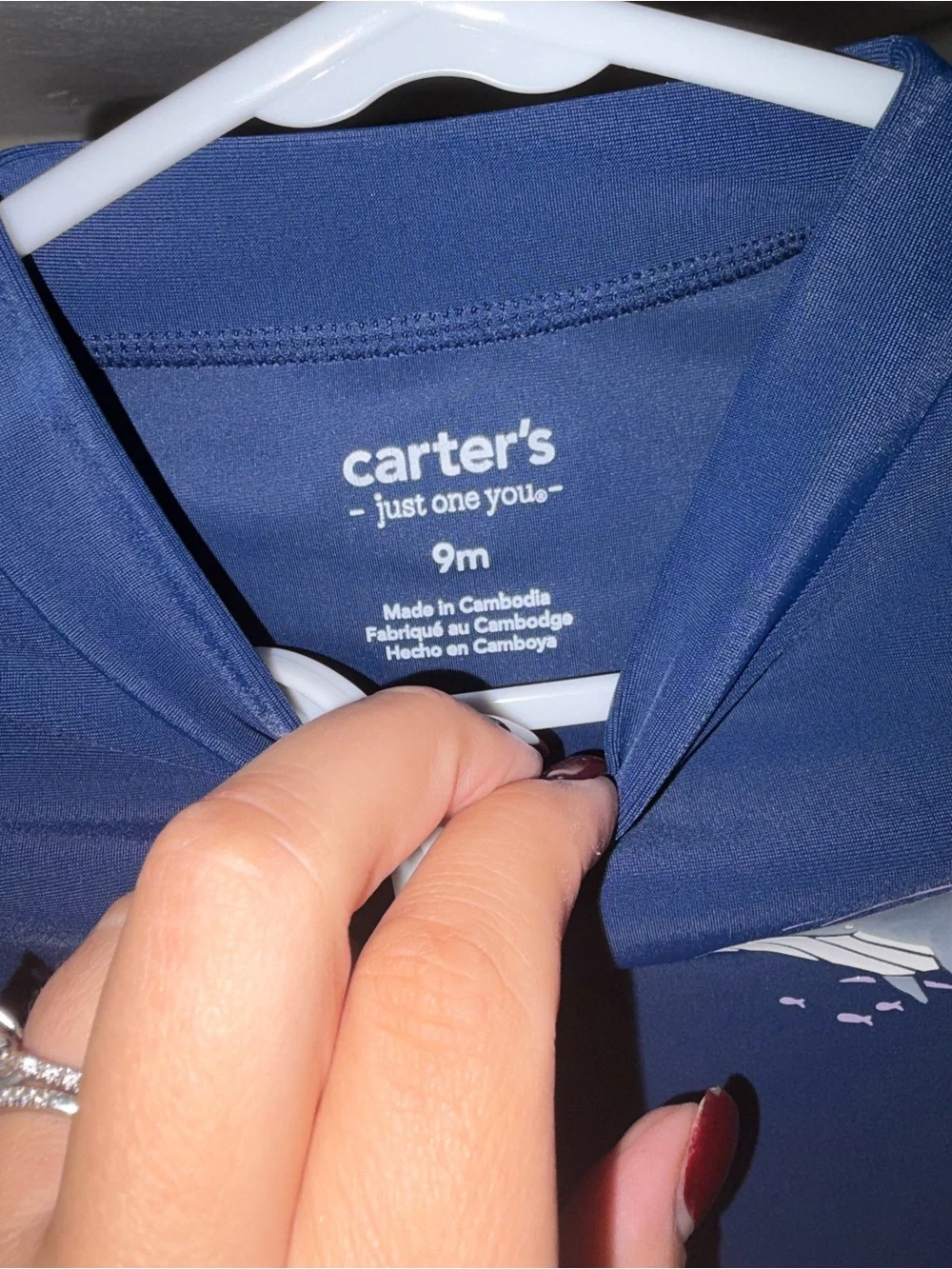 Carter's Navy Whale Rash Guard with Lilac Gingham Swim Shorts